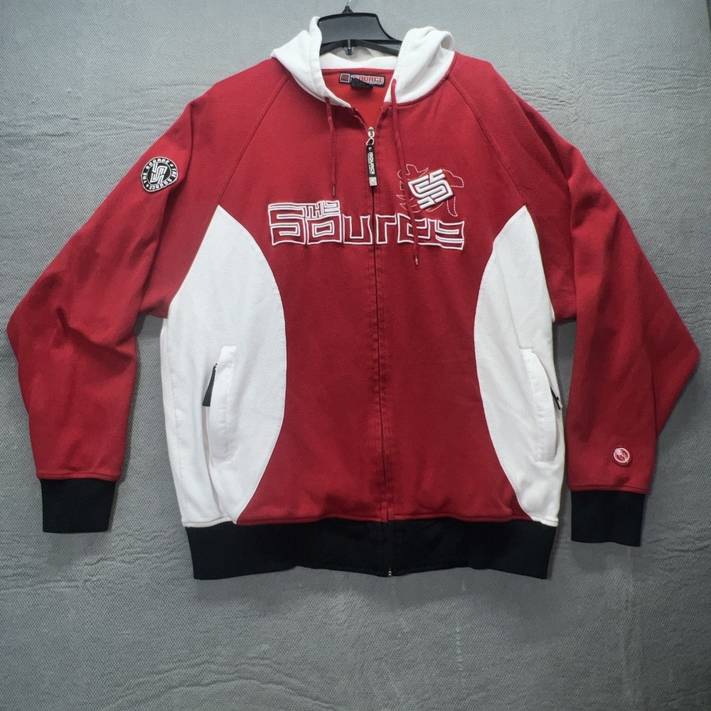 The Source Clothing Co. Jacket Jersey Knit Red Black VTG Rare Hip Hop Sz XL